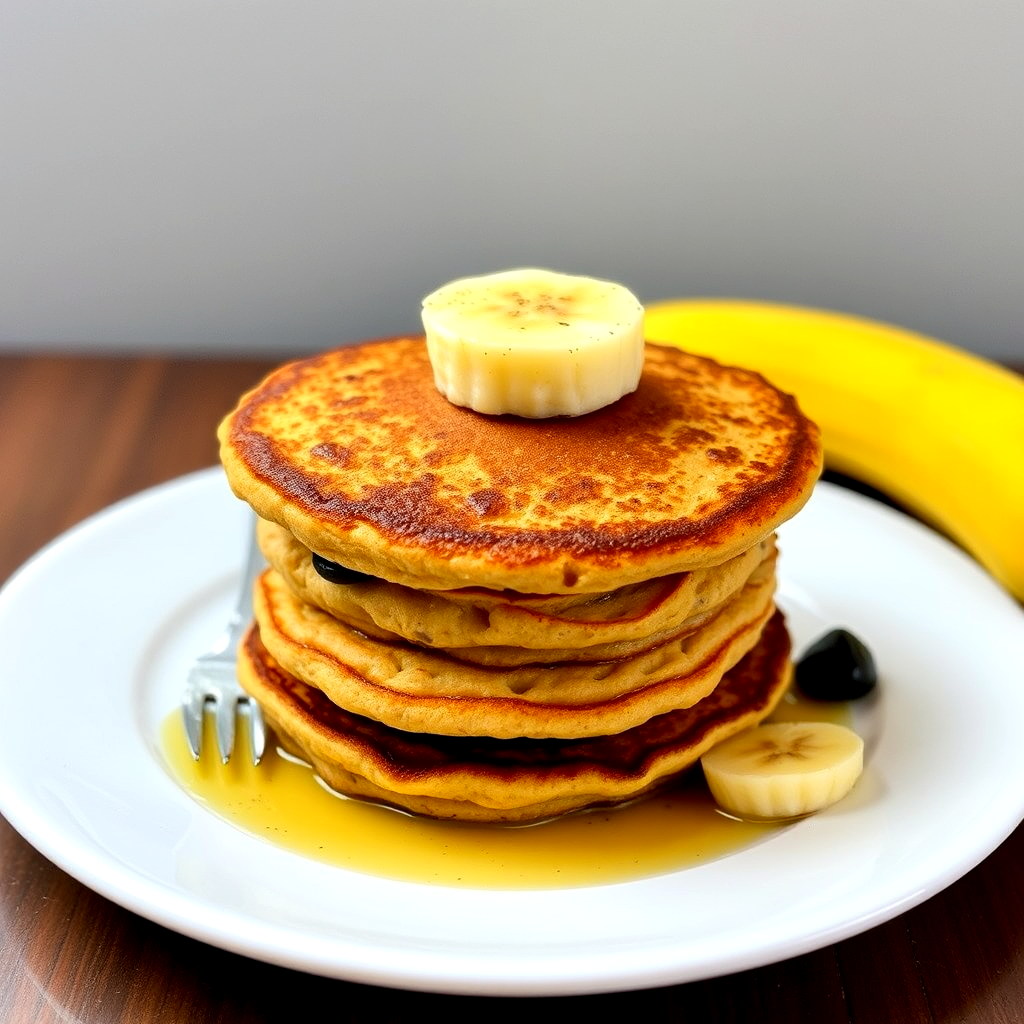 Banana egg oat pancakes topped with fresh fruit to make an healthy breakfast